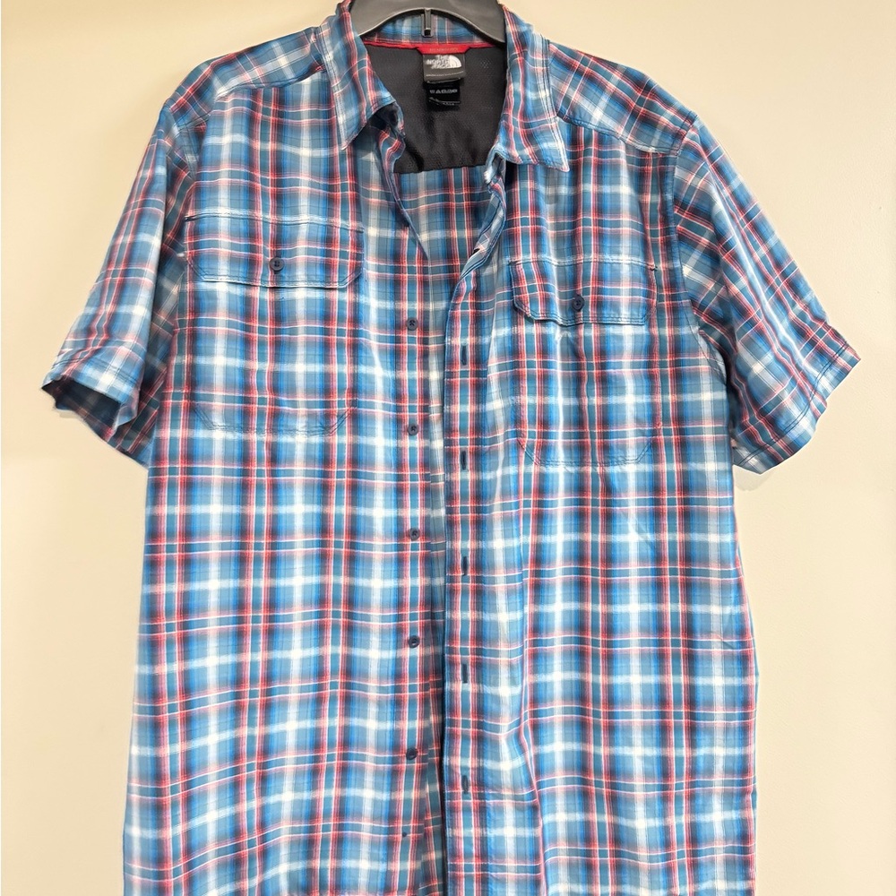 The North Face Men's Red and Blue Plaid Shirt